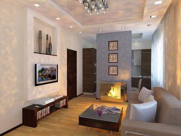 Дизайн интерьера гостиной с камином с фото