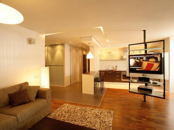 Современный дизайн интерьера однокомнатной квартиры площадью 42 квадратных  ... - фото