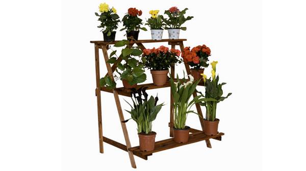 Напольная деревянная подставка под цветы - фото
