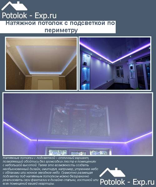 Натяжной потолок с подсветкой по периметру с фото