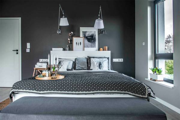 Спальня в серых тонах - фото
